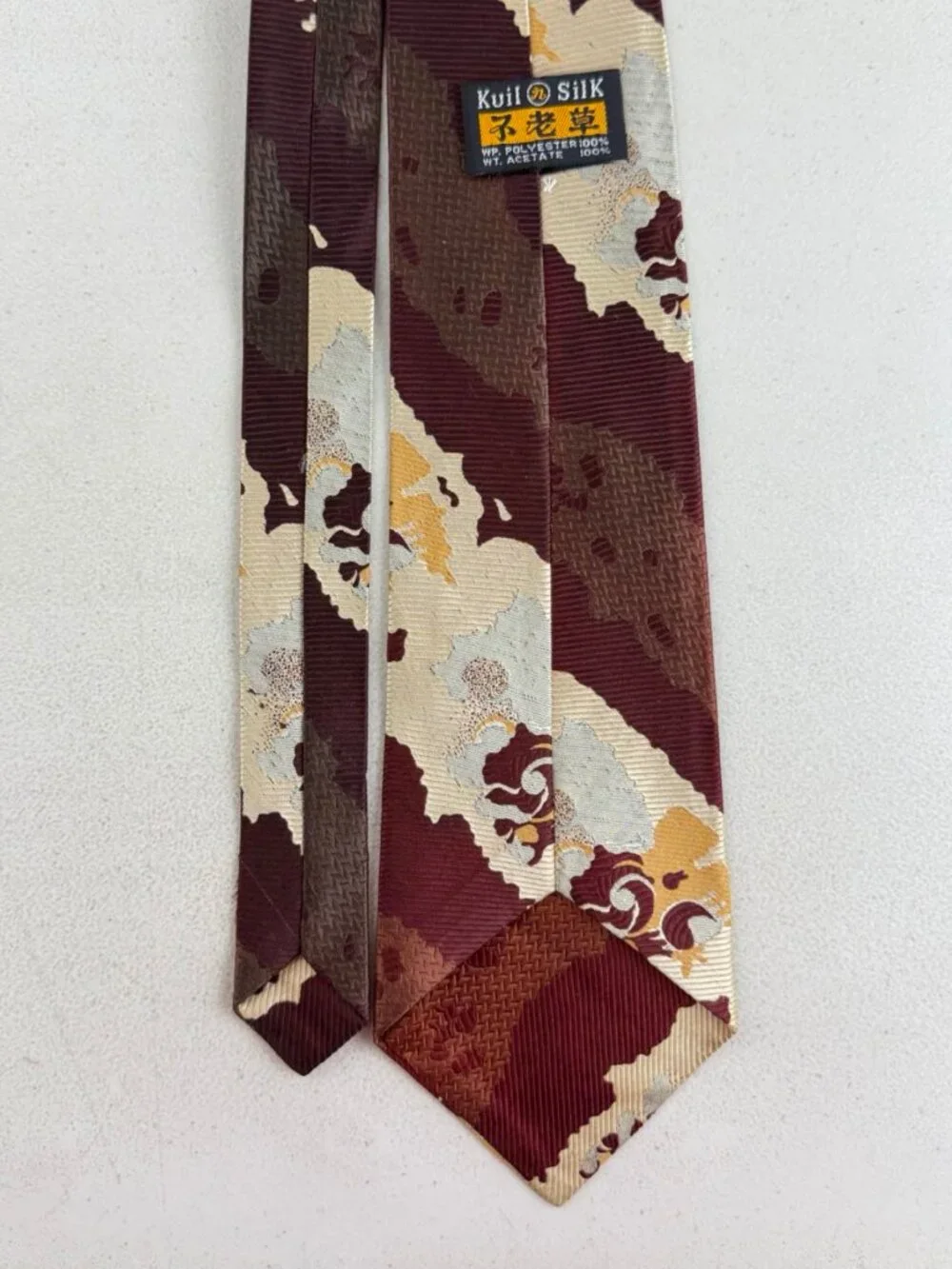 Vintage Floral Jacquard Wide Tie 1960s Ribbed Faded Poly Mens Necktie Brown/Red